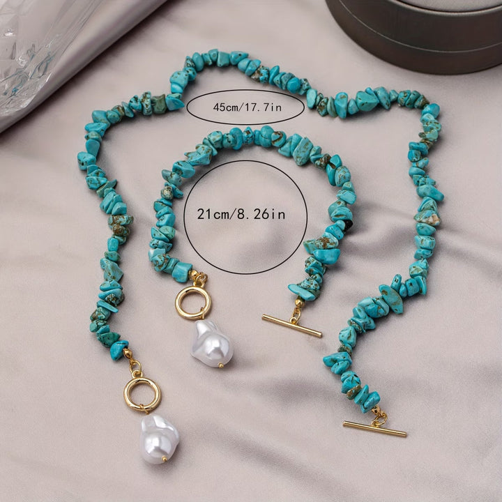 Set di Collana e Bracciale Turchese e Perla