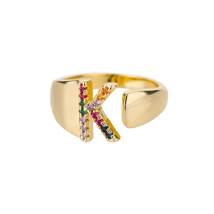 Anello color oro con Lettera Personalizzata (Regolabile)