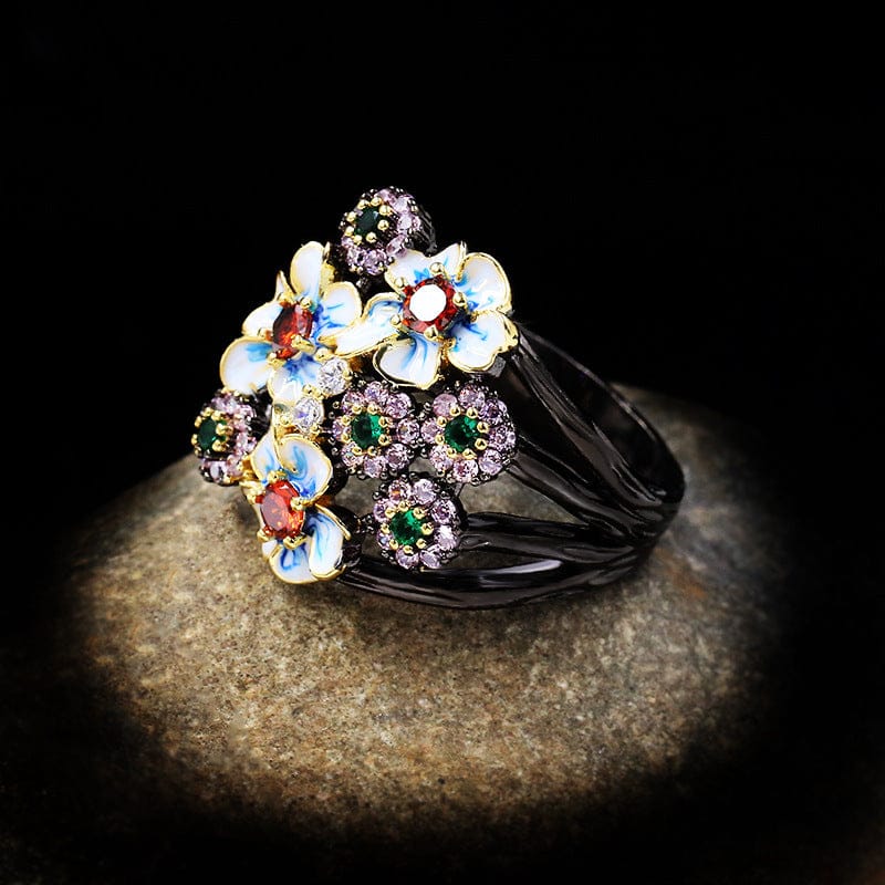 ANELLO DA GIARDINO A FIORI IN EMAILLO COLORATO