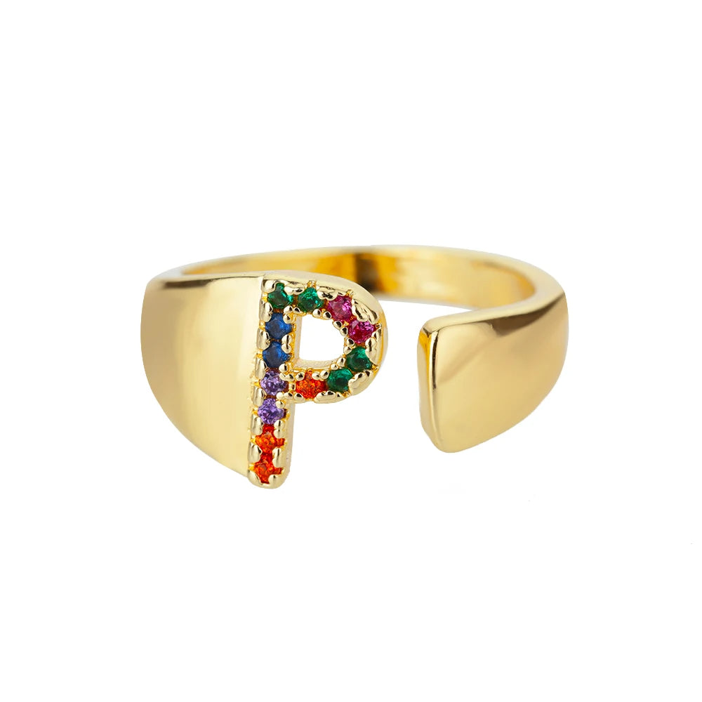 Anello color oro con Lettera Personalizzata (Regolabile)