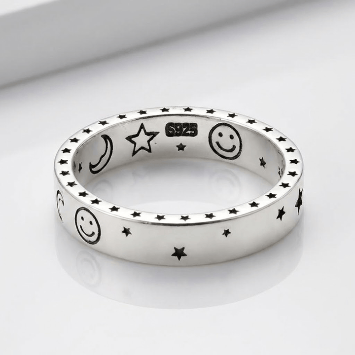ANELLO color argento CON LUNA FELICE E STELLE - (REGOLABILE)