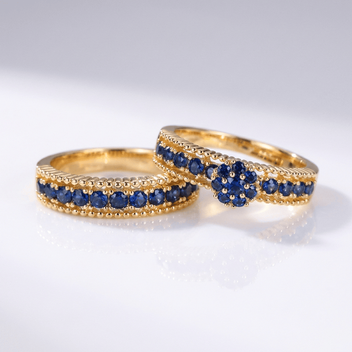 SET DI ANELLI IMPILABILI IN Pietra Blu BLU E ORO
