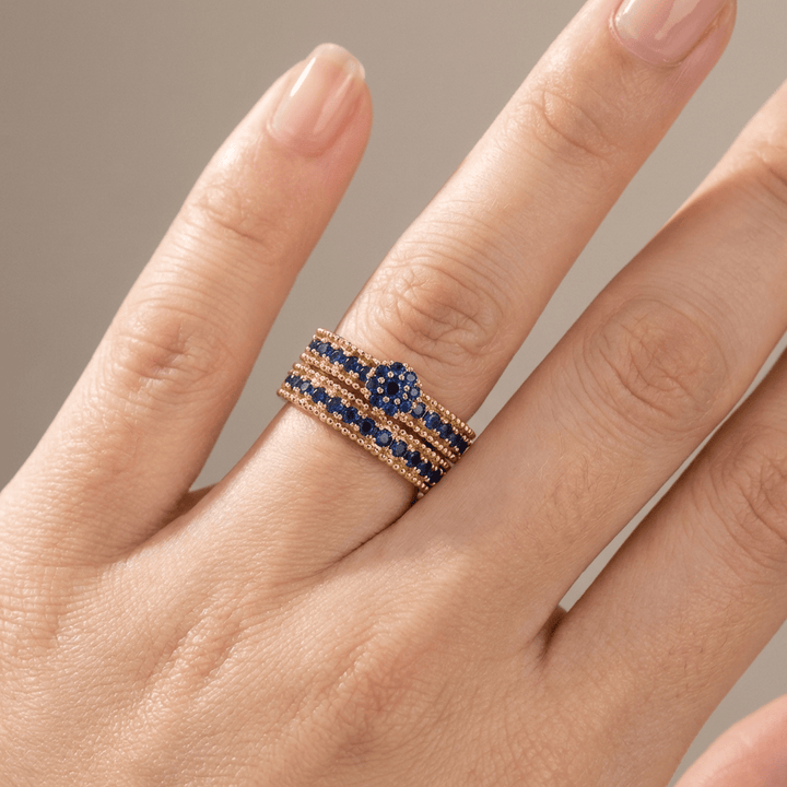 SET DI ANELLI IMPILABILI IN Pietra Blu BLU E ORO
