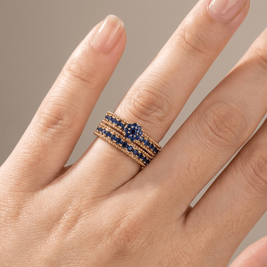 SET DI ANELLI IMPILABILI IN Pietra Blu BLU E ORO