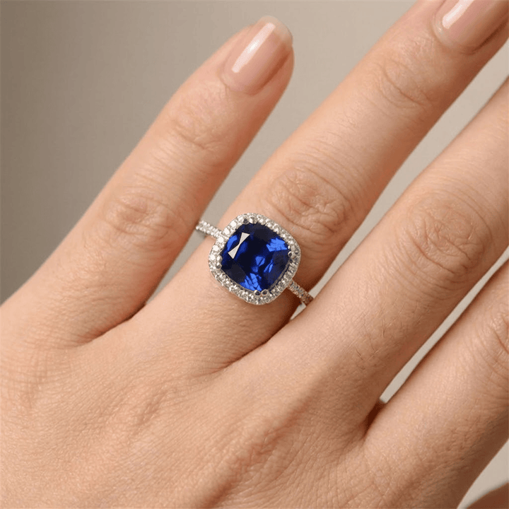 ANELLO HALO CON Pietra Blu BLU A CUSCINO