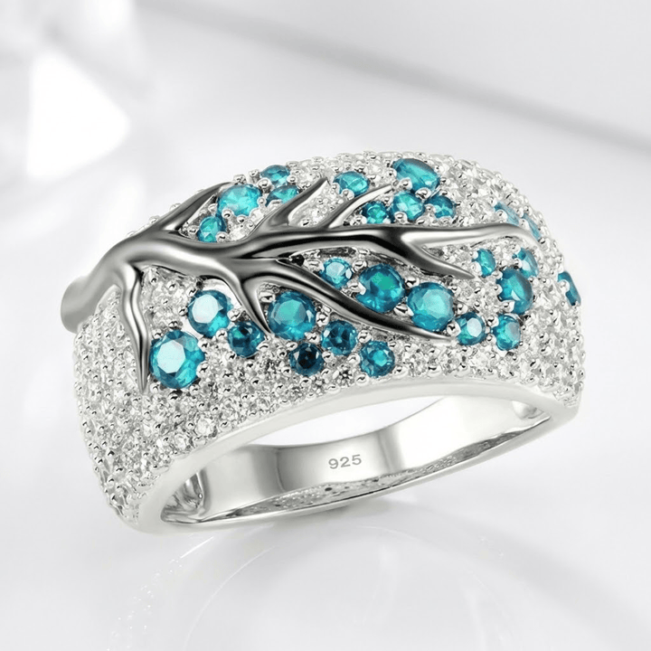 ANELLO A FOGLIA IN TOPAZIO BLU ARGENTO