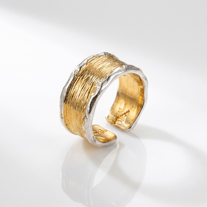 ANELLO DUE TONI color oro E ARGENTO FATTO A MANO - (REGOLABILE)