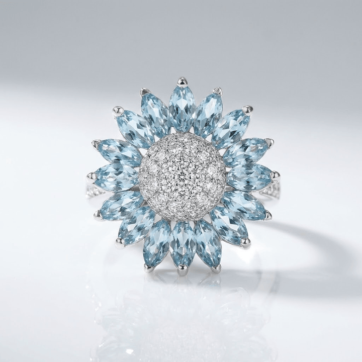 ANELLO A FIORE IN TOPAZIO BLU ARGENTO