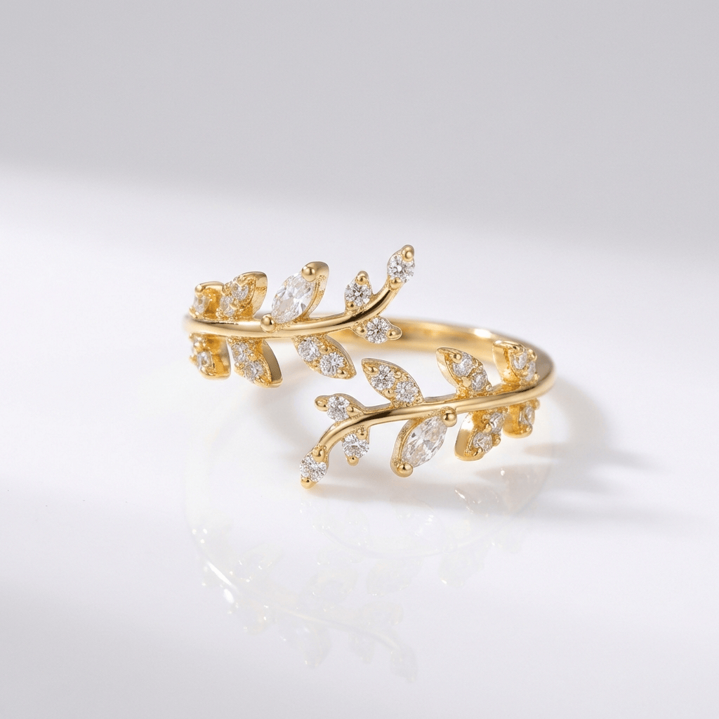 ANELLO color argento CON VITE A FOGLIA DI CRISTALLO - (REGOLABILE)