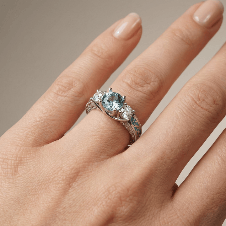 ANELLO OVALE HALO IN GEMMA ARGENTO