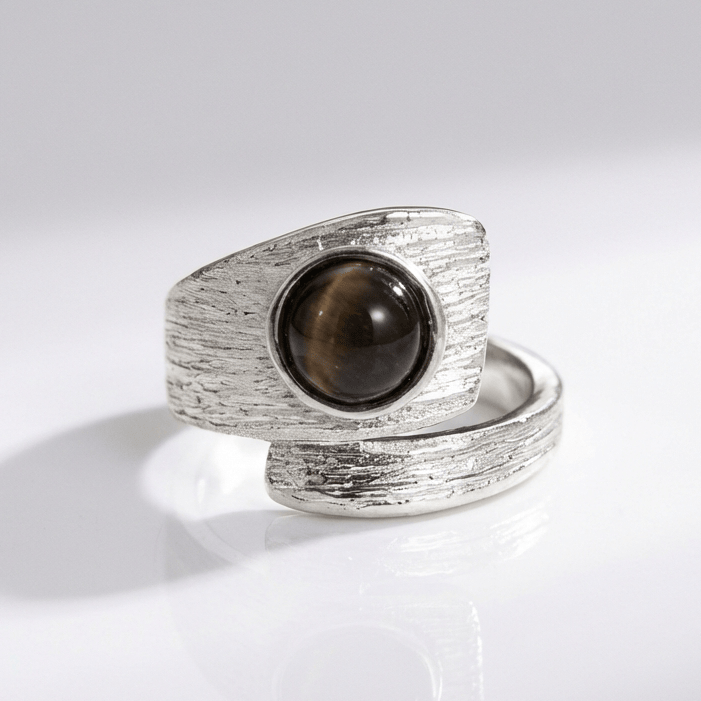 ANELLO VINTAGE IN ONICE NERO ARGENTO - (REGOLABILE)