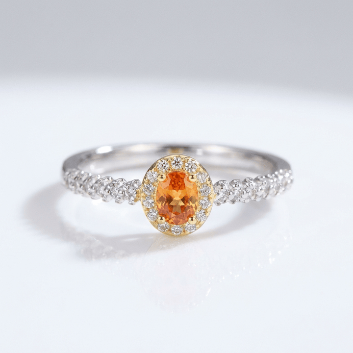 ANELLO HALO IN TOPAZIO ARANCIONE ARGENTO - (REGOLABILE)