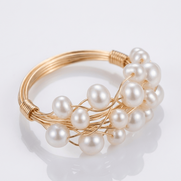 ANELLO BRACCIALE A GRUPPO DI PERLE D'ORO - (REGOLABILE)