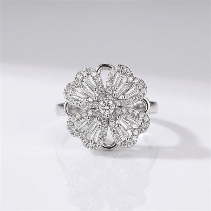ANELLO A FIORE ROTANTE IN ZIRCONIA BAGUETTE - (REGOLABILE)