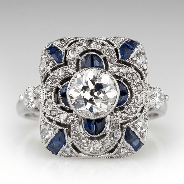 ANELLO VINTAGE IN Zirconia ARGENTO E Pietra Blu