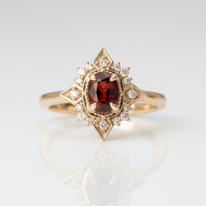 ANELLO VINTAGE color oro Pietra Rossa E Zirconia