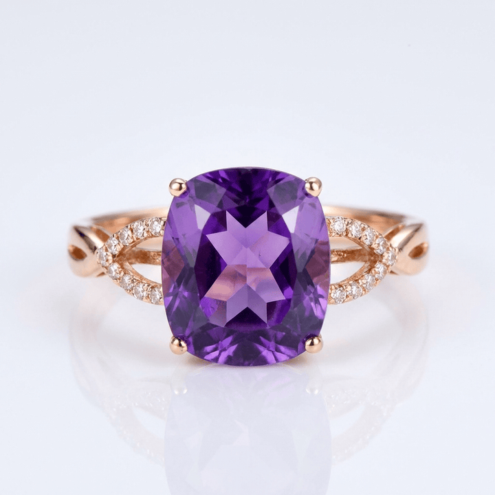 ANELLO CUSCINO AMETISTA ORO ROSA - (REGOLABILE)
