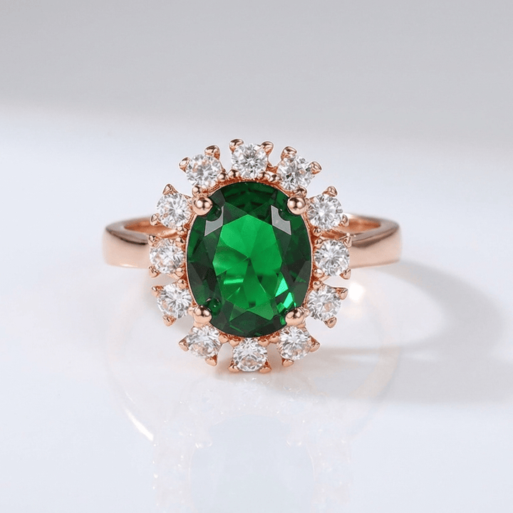 ANELLO HALO IN Zirconia EMERALD ORO ROSA - (REGOLABILE)