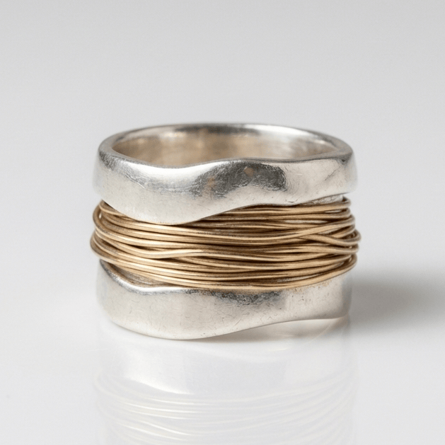 ANELLO AVVOLTO A MANO color oro E ARGENTO
