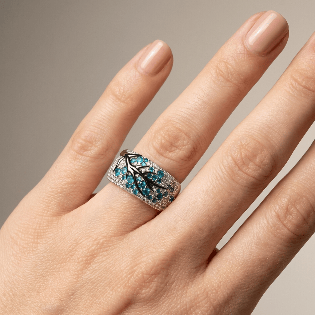ANELLO A FOGLIA IN TOPAZIO BLU ARGENTO
