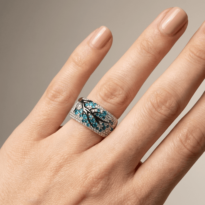 ANELLO A FOGLIA IN TOPAZIO BLU ARGENTO