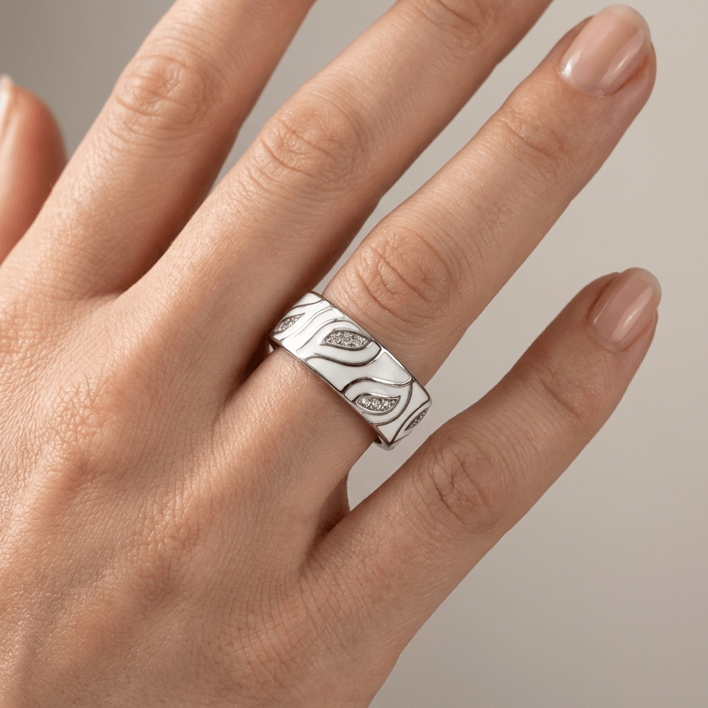 ANELLO IN ZIRCONIA FOGLIA D'ARGENTO