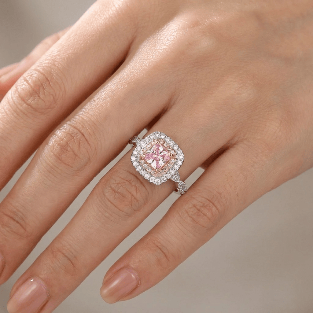 ANELLO HALO IN ZIRCONIA ROSA