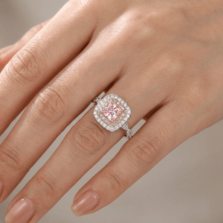 ANELLO HALO IN ZIRCONIA ROSA