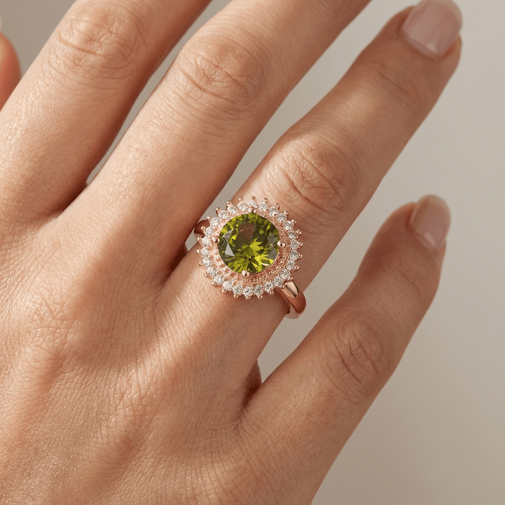 ANELLO HALO IN Zirconia PERIDOTTO D'ORO
