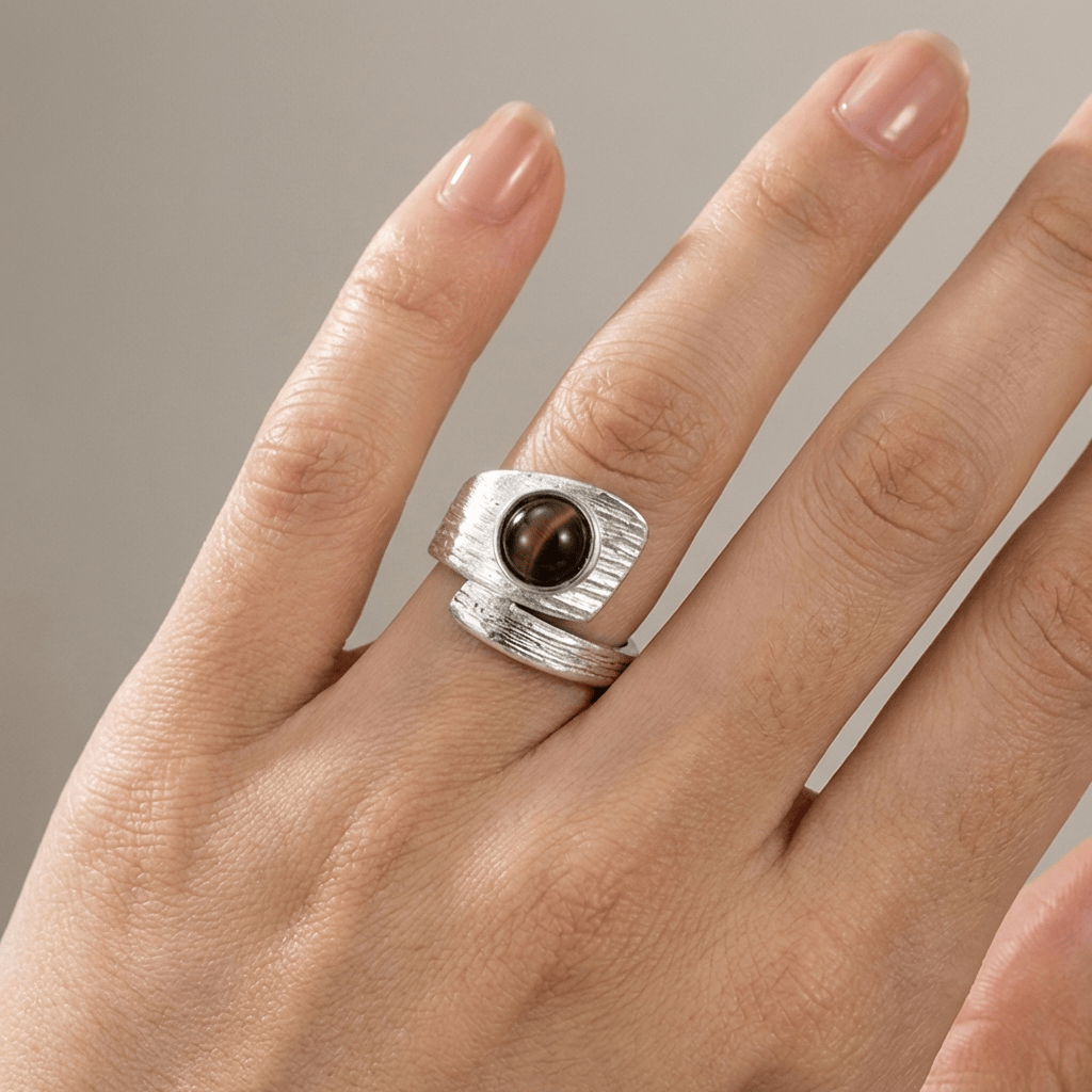 ANELLO VINTAGE IN ONICE NERO ARGENTO - (REGOLABILE)