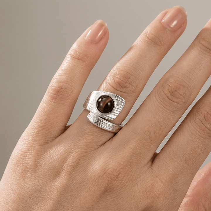 ANELLO VINTAGE IN ONICE NERO ARGENTO - (REGOLABILE)