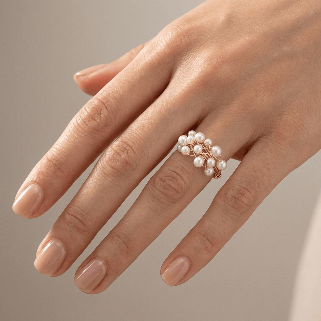 ANELLO BRACCIALE A GRUPPO DI PERLE D'ORO - (REGOLABILE)