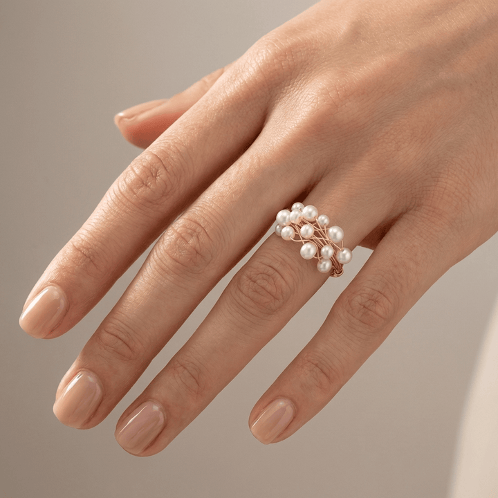ANELLO BRACCIALE A GRUPPO DI PERLE D'ORO - (REGOLABILE)