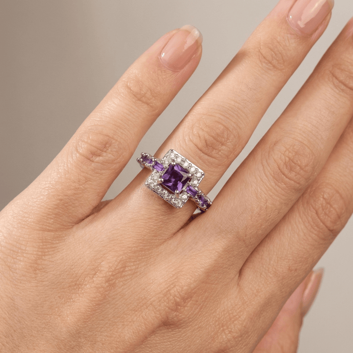 ANELLO SQUADRATO IN GEMMA VIOLA ARGENTATA