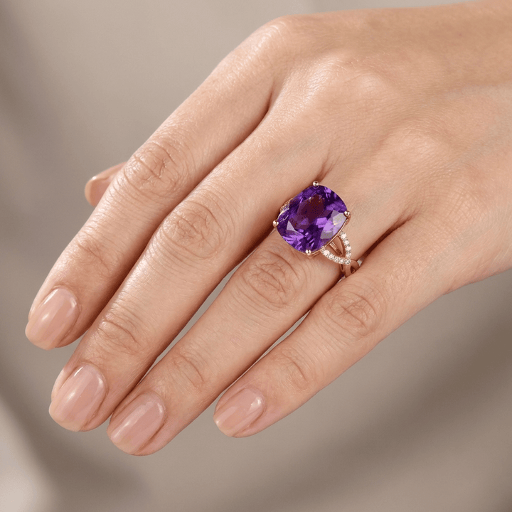 ANELLO CUSCINO AMETISTA ORO ROSA - (REGOLABILE)