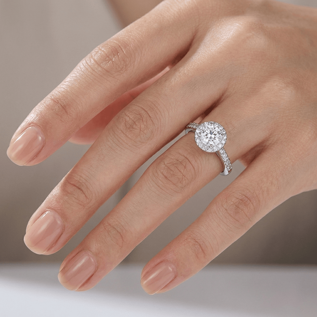 ANELLO HALO CON DIAMANTI PAVE color argento