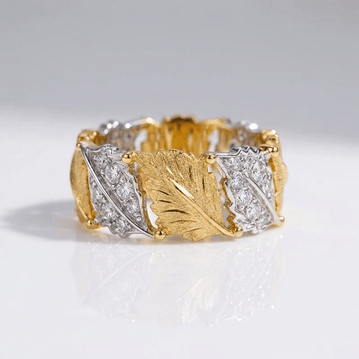 ANELLO PAVE IN FOGLIA D'ORO E ARGENTO - (REGOLABILE)
