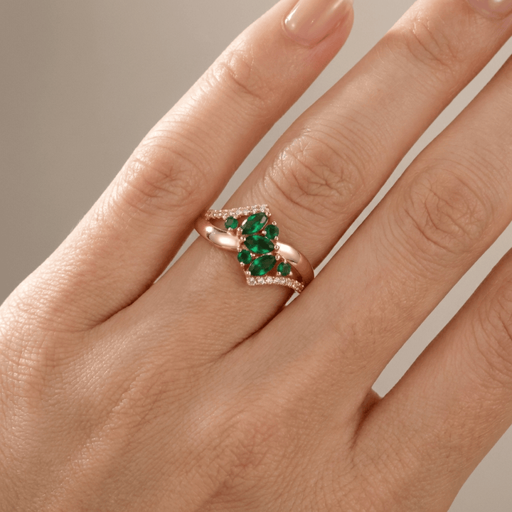 ANELLO color oro ROSA CON FIORE EMERALD