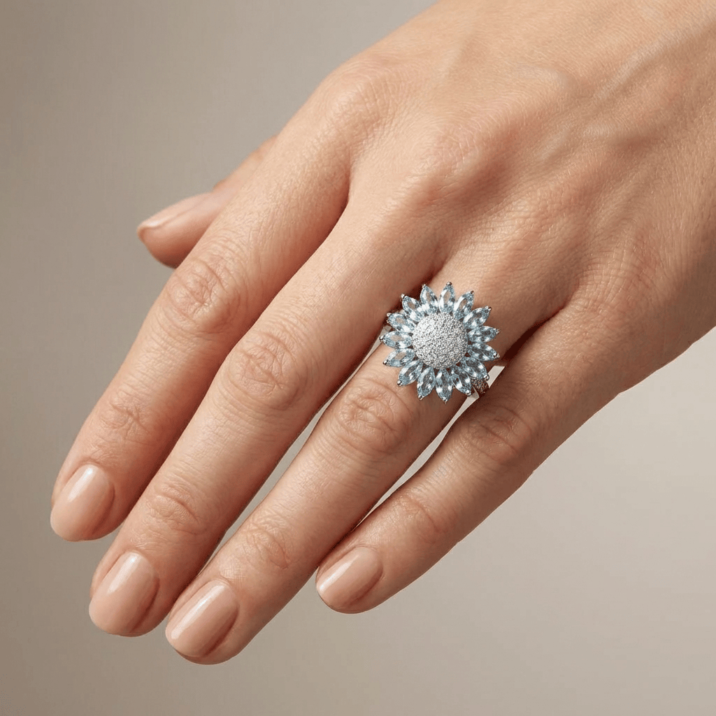 ANELLO A FIORE IN TOPAZIO BLU ARGENTO