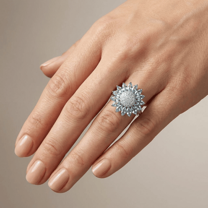 ANELLO A FIORE IN TOPAZIO BLU ARGENTO