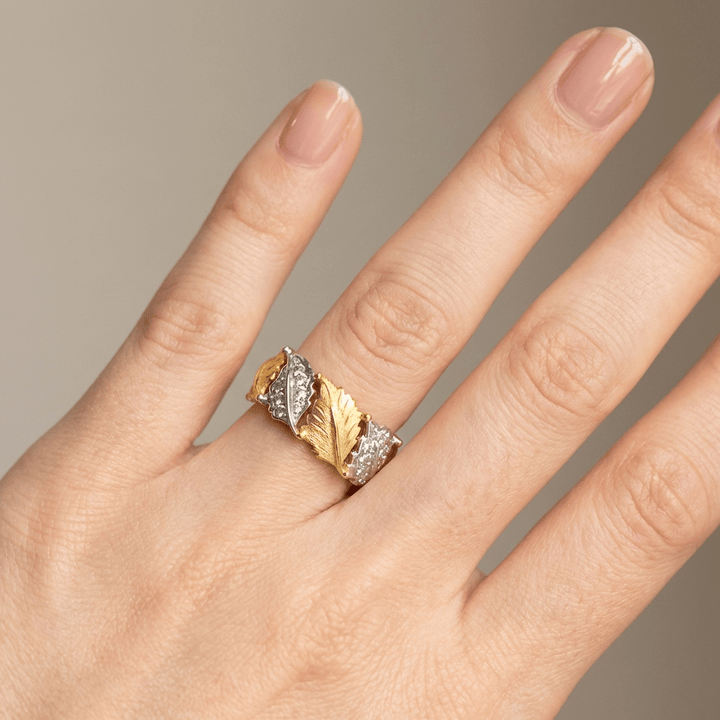 ANELLO PAVE IN FOGLIA D'ORO E ARGENTO - (REGOLABILE)