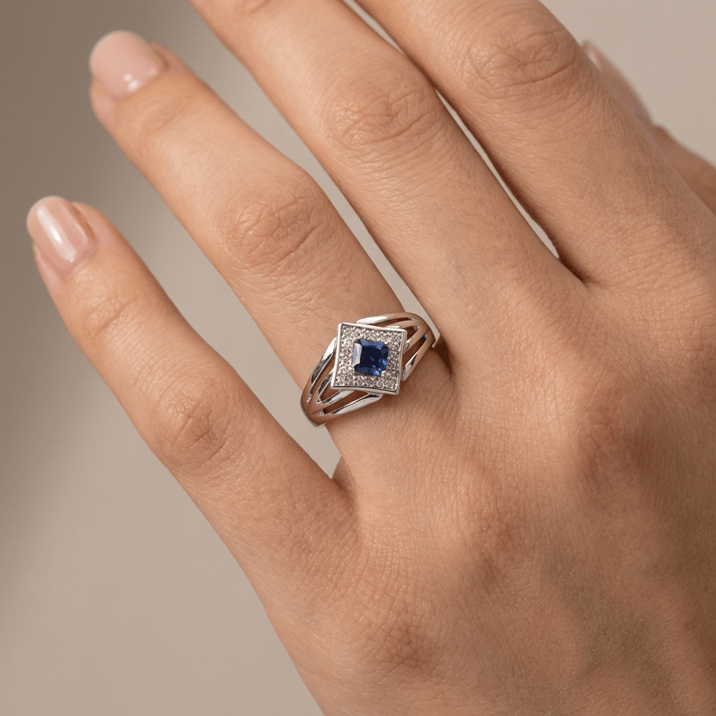 ANELLO A STELLA IN Pietra Blu ARGENTO