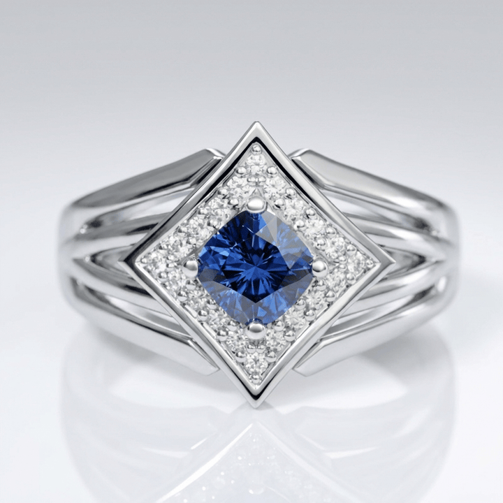ANELLO A STELLA IN Pietra Blu ARGENTO