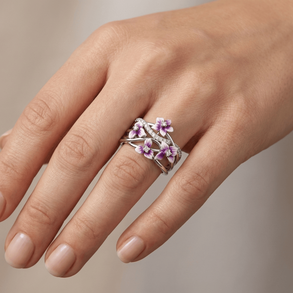 ANELLO DA GIARDINO ARGENTO VIOLA FIORITO