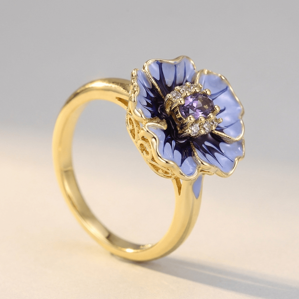 ANELLO FIORITO BLU ORO
