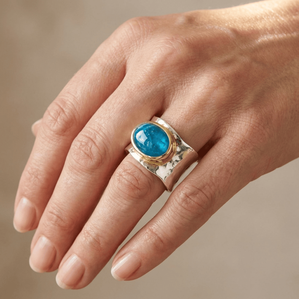 ANELLO MODERNO ARGENTO ORO TURCHESE