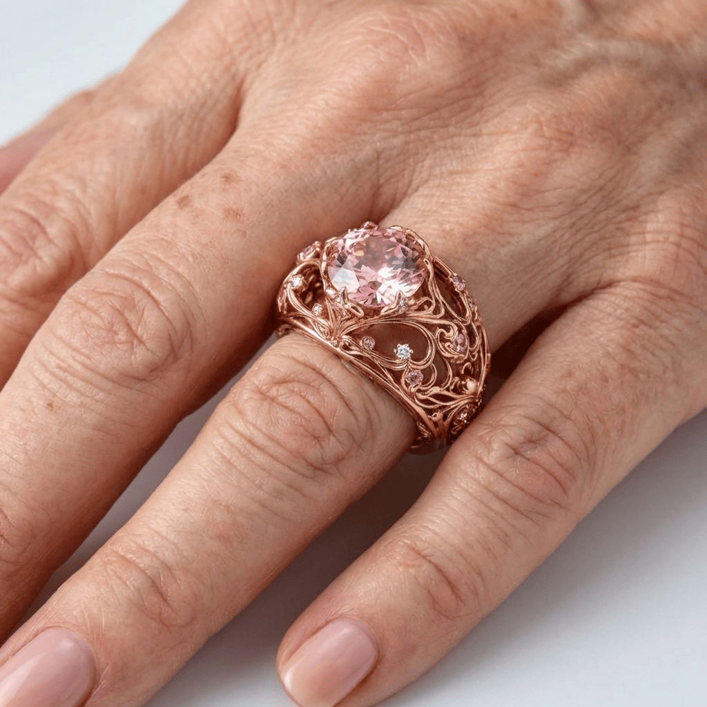ANELLO ORNATO IN TOURMALINA ROSA ORO