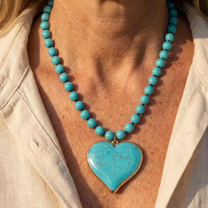 Collana di Perline con Cuore di Gemma Turchese