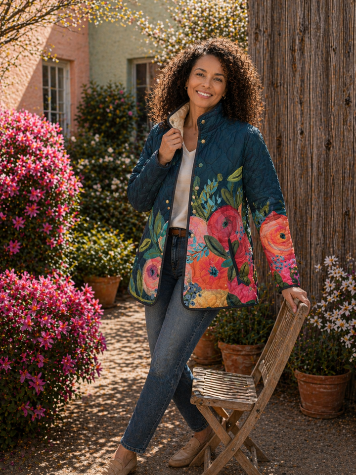 Amaya | Giacca Trapuntata con Stampa Floreale Vintage