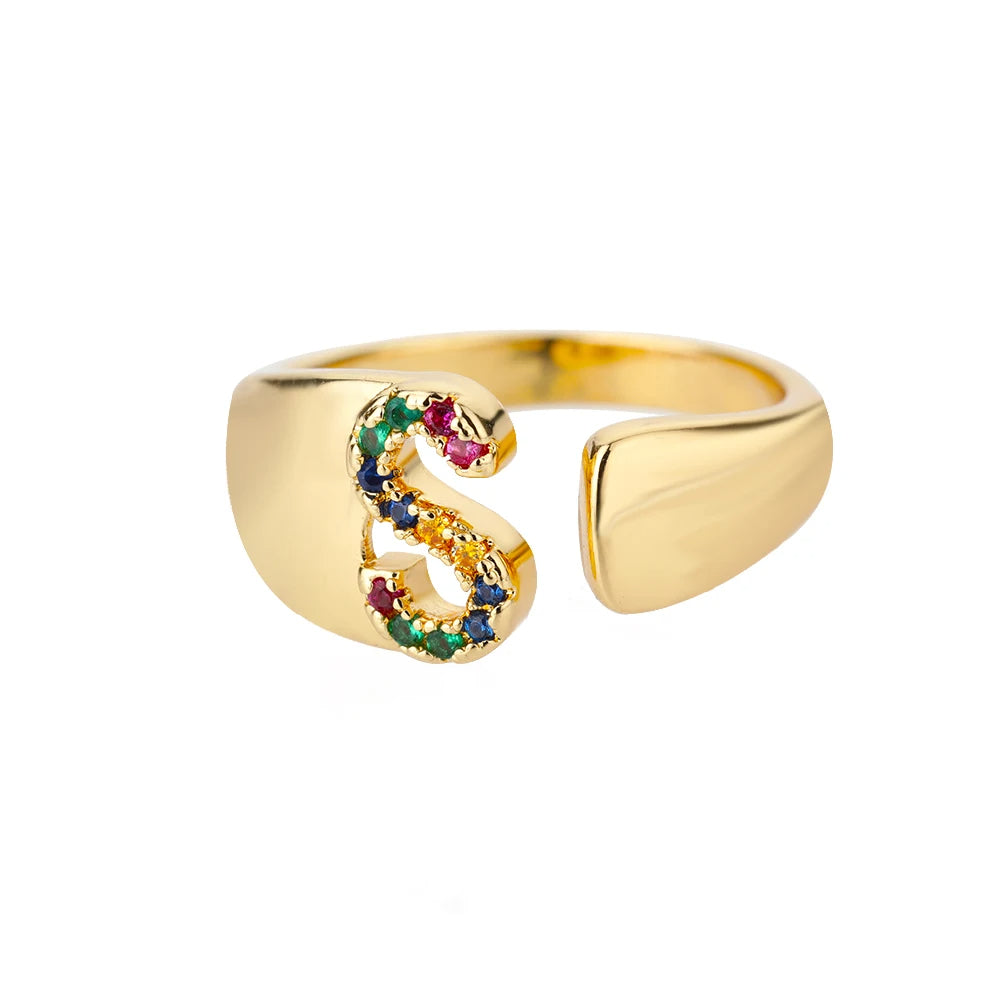 Anello color oro con Lettera Personalizzata (Regolabile)